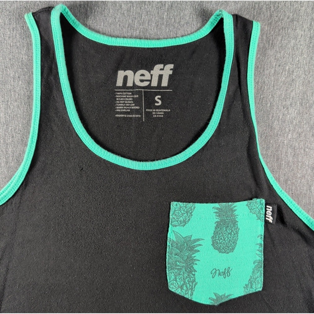 Neff Tank Top Mens Small Pineapple Pocket Black w/ Trim Bodycon Gym Surf Skater
